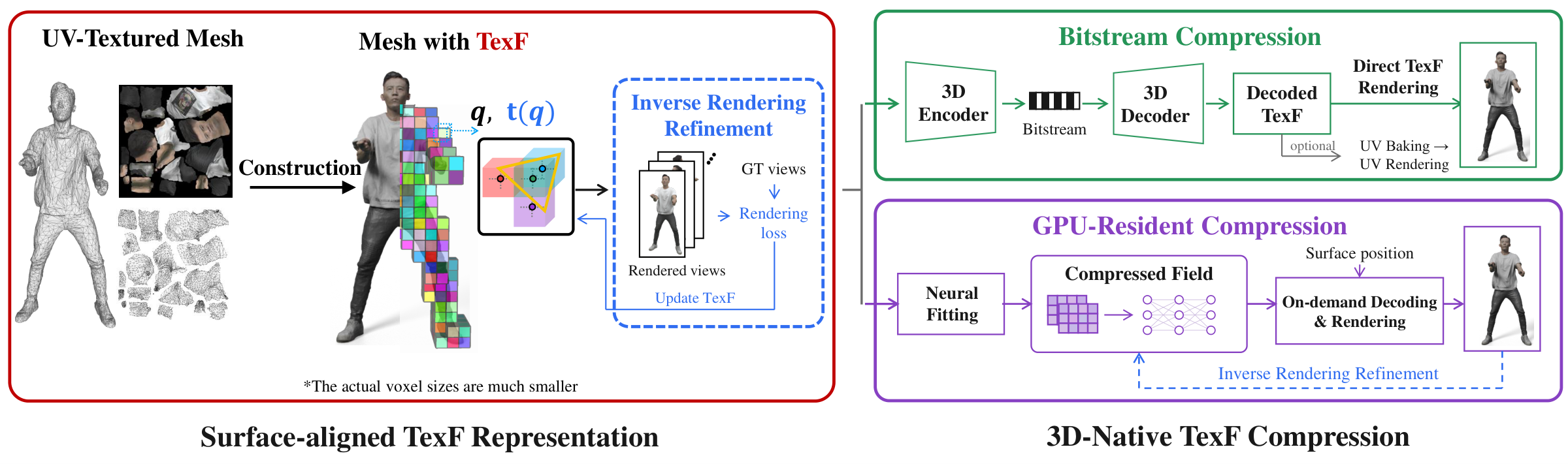 TexF construction, refinement, and two compression modes